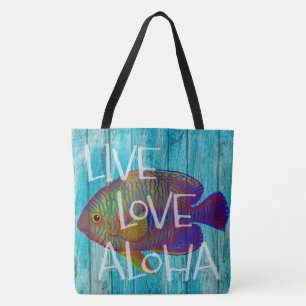 Live Love Aloha Tropical Fish Beach Sign Beach Bag