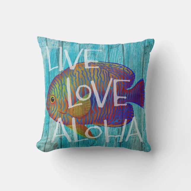Live Love Aloha Tropical Fish Beach Sign Cushion (Front)
