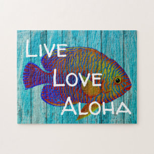 Live Love Aloha Tropical Fish Beach Sign Jigsaw Puzzle