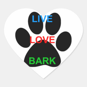 LIVE LOVE BARK Dog Paw Print Heart Sticker