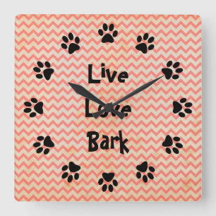 Live Love Bark Red Chevron Wall Clock