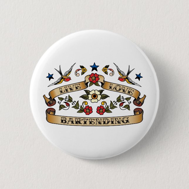 Live Love Bartending 6 Cm Round Badge (Front)