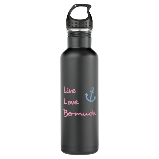 Live Love Bermuda Script Text with Anchor Dark 710 Ml Water Bottle (Front)