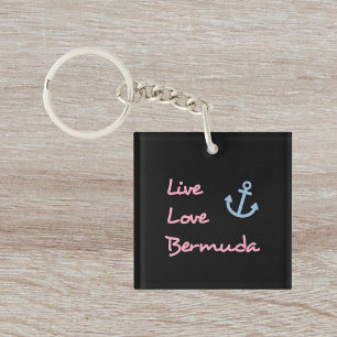 Live Love Bermuda Script Text with Anchor Dark Key Ring