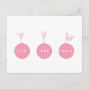 Live Love Dance Ballerinas - Pink - Postcard