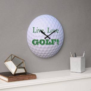 Live, Love, GOLF!   Golfball Large Clock
