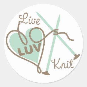 live love knit heart yarn knitting needles classic round sticker