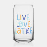 Live Love Latke Hanukkah Design Can Glass<br><div class="desc">Celebrate the joy of Hanukkah with this colourful "Live Love Latke" design. Featuring bright colours and playful typography,  this graphic is perfect for a variety of products,  from home decor to gifts. Add a touch of holiday spirit and deliciousness to your space with this fun and festive design.</div>