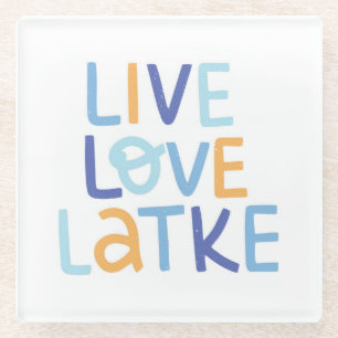 Live Love Latke Hanukkah Design Glass Coaster