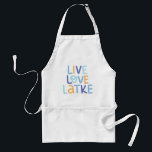 Live Love Latke Hanukkah Design Standard Apron<br><div class="desc">Celebrate the joy of Hanukkah with this colourful "Live Love Latke" design. Featuring bright colours and playful typography,  this graphic is perfect for a variety of products,  from home decor to gifts. Add a touch of holiday spirit and deliciousness to your space with this fun and festive design.</div>