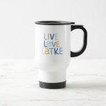 Live Love Latke Hanukkah Design Travel Mug<br><div class="desc">Celebrate the joy of Hanukkah with this colourful "Live Love Latke" design. Featuring bright colours and playful typography,  this graphic is perfect for a variety of products,  from home decor to gifts. Add a touch of holiday spirit and deliciousness to your space with this fun and festive design.</div>