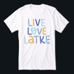 Live Love Latke Hanukkah Design Tri-Blend Shirt<br><div class="desc">Celebrate the joy of Hanukkah with this colourful "Live Love Latke" design. Featuring bright colours and playful typography,  this graphic is perfect for a variety of products,  from home decor to gifts. Add a touch of holiday spirit and deliciousness to your space with this fun and festive design.</div>
