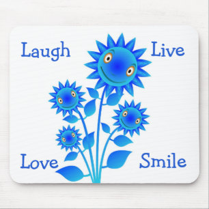 Live Love Laugh Blue Sunflowers Motivational Quote Mouse Mat