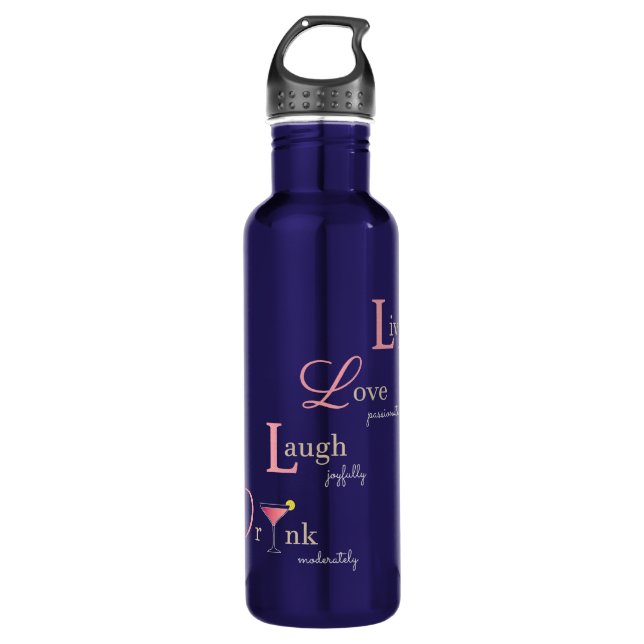 Live Love Laugh Drink Pink Cocktail Dark Blue 710 Ml Water Bottle (Front)