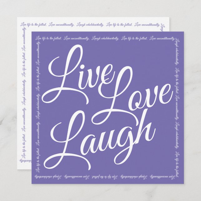 Live Love Laugh Elegant White Script Purple Card (Front/Back)