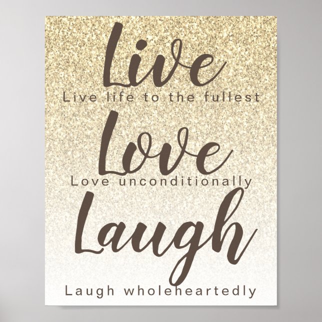 Live Love Laugh Girly Gold Glitter Typography Post Poster (Front)