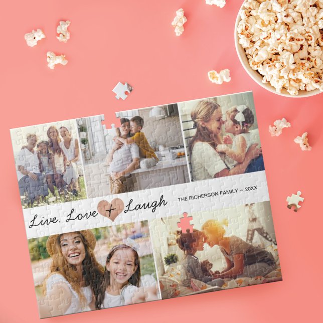 Live Love & Laugh Modern Family Photo Collage Jigsaw Puzzle (Creator Uploaded)