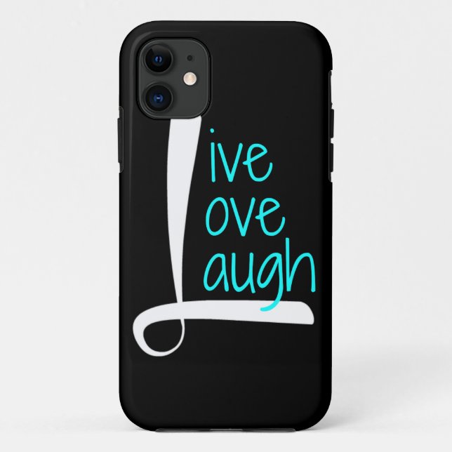 Live Love Laugh phone, White & Aqua on Black Case-Mate iPhone Case (Back)
