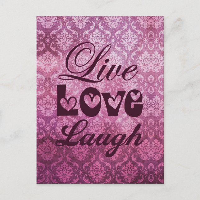 Live Love Laugh Pink Damask Pattern Postcard (Front)