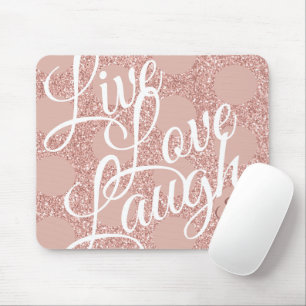 Live Love Laugh Pink Glitter Rose Dot Monogram Mouse Mat