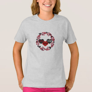 Live Love Laugh Red, White, and Black Heart Design T-Shirt