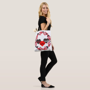 Live Love Laugh Red, White, and Black Heart Design Tote Bag