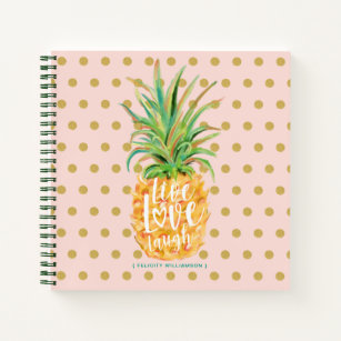 Live Love Laugh   Trendy Topical Island Pineapple Notebook