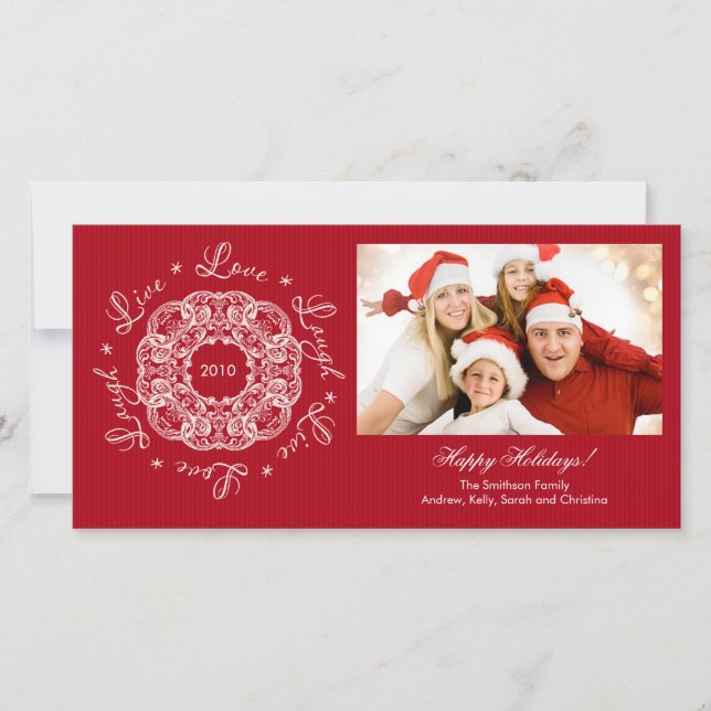 Live Love Laugh Vintage Ornament Holiday PhotoCard (Front)
