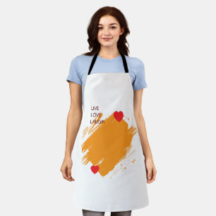 live love laugh yellow abstract red heart  apron