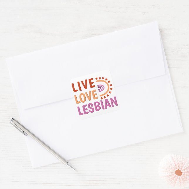 Live love lesbian boho rainbow celebrate diversity square sticker (Envelope)
