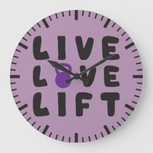 Live, Love, Lift Fitness Gym Large Clock