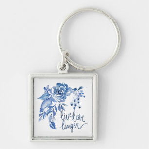 Live Love Linger   Blue Rose Floral Key Ring