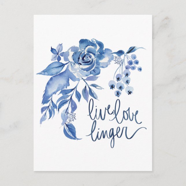 Live Love Linger | Blue Rose Floral Postcard (Front)