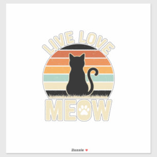 Live Love Meow Vintage Cat Sunset Design_1