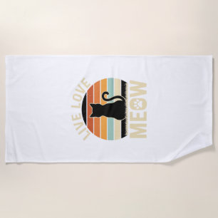 Live Love Meow Vintage Cat Sunset Design_1 Beach Towel