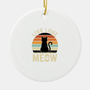 Live Love Meow Vintage Cat Sunset Design_1 Ceramic Tree Decoration