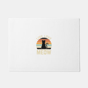Live Love Meow Vintage Cat Sunset Design_1 Doormat