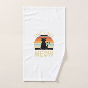 Live Love Meow Vintage Cat Sunset Design_1 Hand Towel