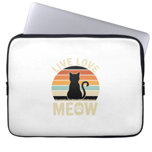 Live Love Meow Vintage Cat Sunset Design_1 Laptop Sleeve