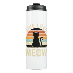 Live Love Meow Vintage Cat Sunset Design_1 Thermal Tumbler