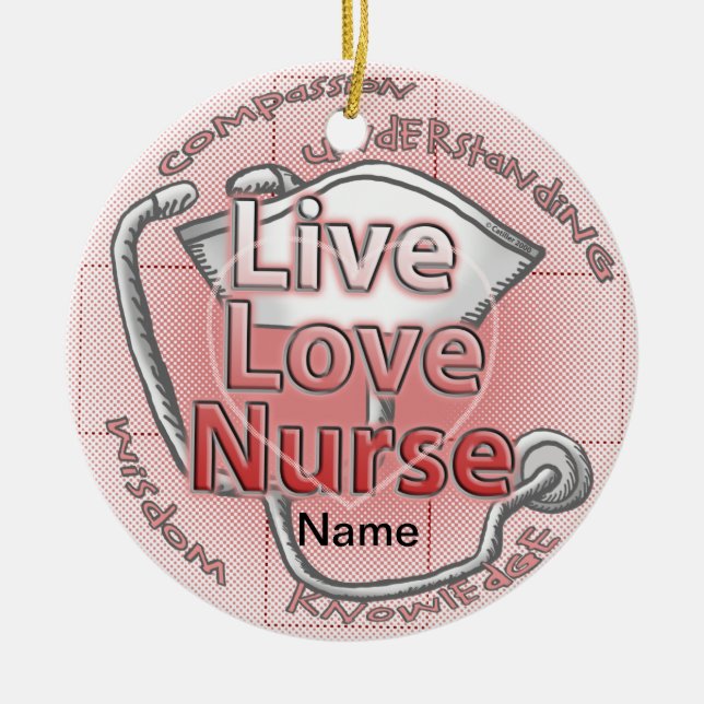 Live love nurse ceramic tree decoration (Front)
