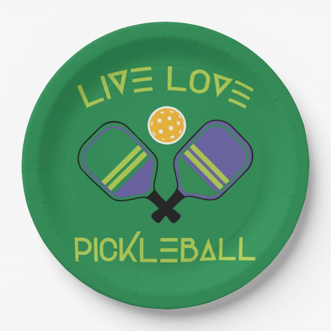 😍 Live, love , pickleball  green Paper Plates (Front)
