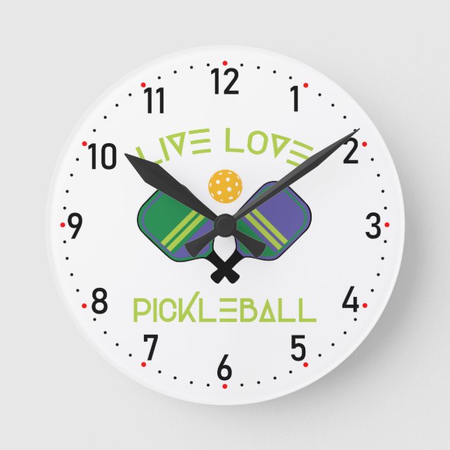 😍 Live, love , pickleball with numbers Round Clock (Front)
