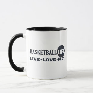 live love play basketball life blue text mug
