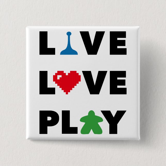 Live, Love, Play Black Text Button (Front)
