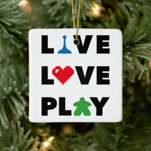 Live, Love, Play Black Text Ceramic Ornament