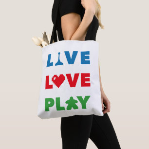 Live, Love, Play Colorful White Tote Bag