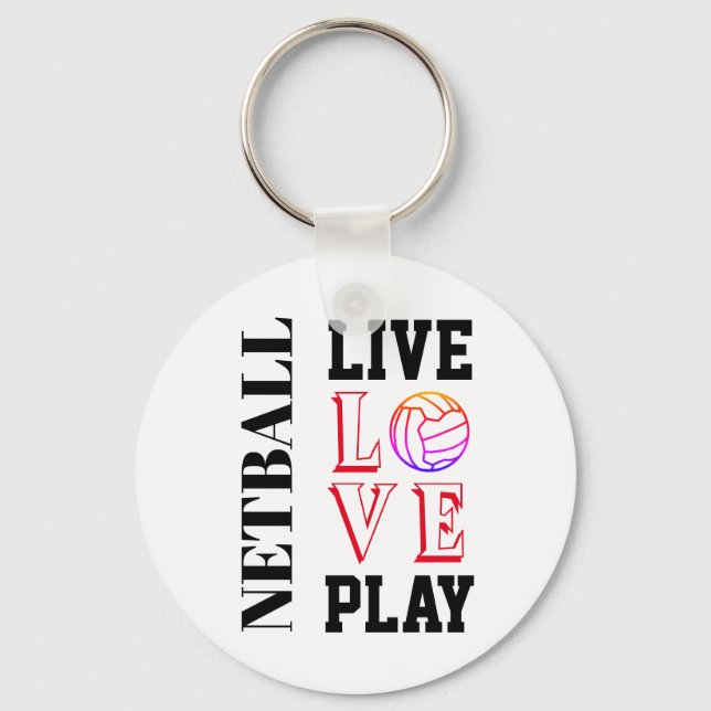 Live Love Play Slogan Netball Key Ring (Front)