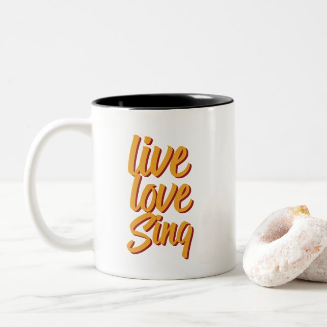 Live Love Sing Singer Songwriter Karaoke Lover Two-Tone Coffee Mug (With Donut)