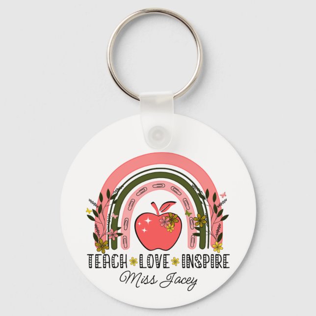 Live Love Teach Rainbow Teacher Appreciation  Key Ring (Back)